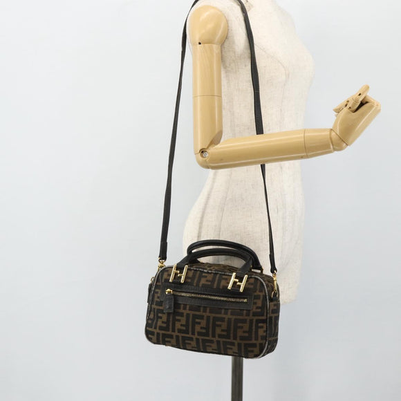 FENDI Zucca Canvas Hand Bag 2way Black Brown Auth mr2513