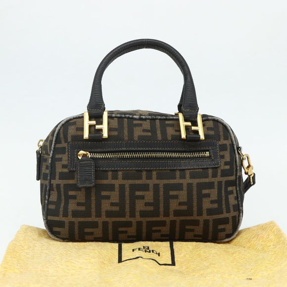 FENDI Zucca Canvas Hand Bag 2way Black Brown Auth mr2513