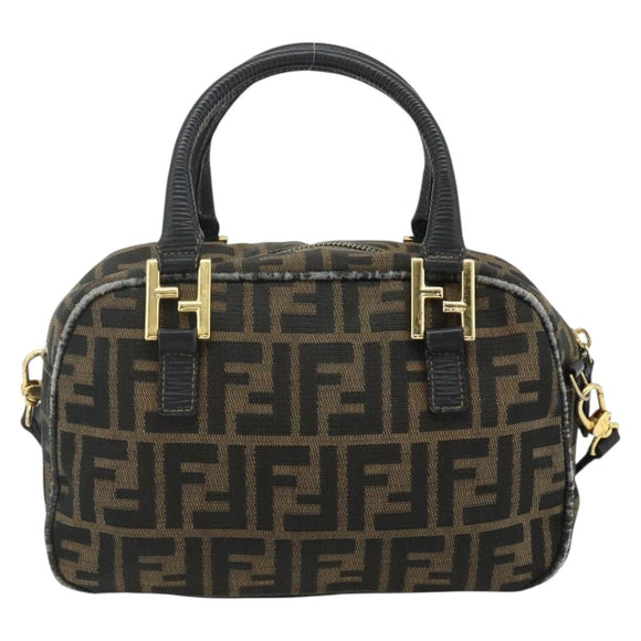 FENDI Zucca Canvas Hand Bag 2way Black Brown Auth mr2513