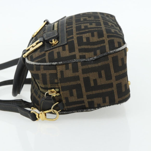FENDI Zucca Canvas Hand Bag 2way Black Brown Auth mr2513