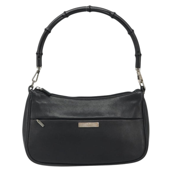 GUCCI Bamboo Shoulder Bag Leather Black Silver 001 3865 Auth mr2519V
