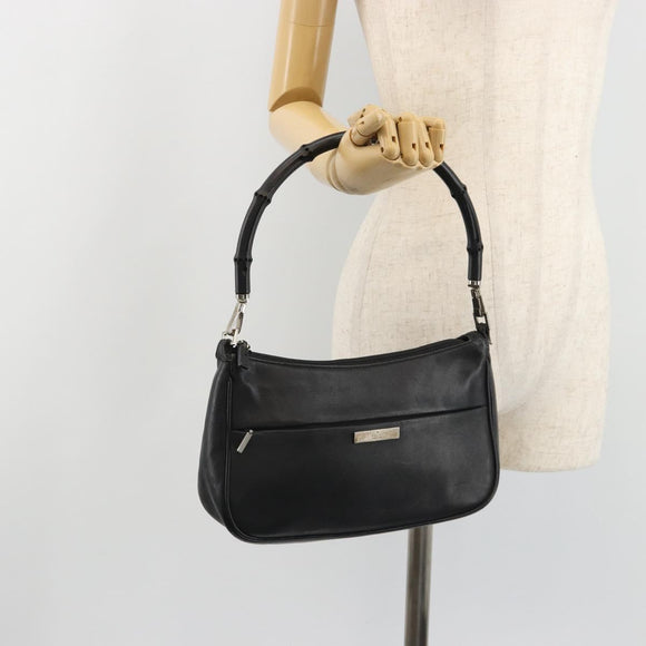 GUCCI Bamboo Shoulder Bag Leather Black Silver 001 3865 Auth mr2519V
