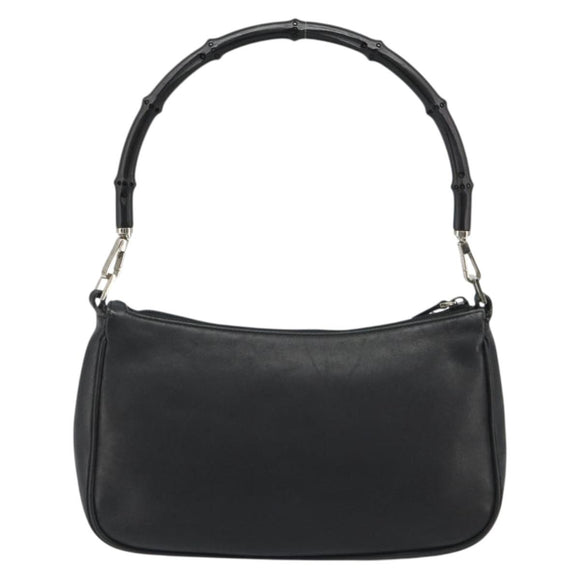 GUCCI Bamboo Shoulder Bag Leather Black Silver 001 3865 Auth mr2519V