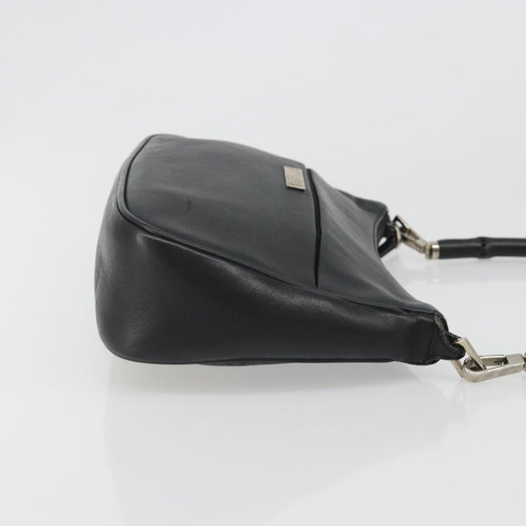 GUCCI Bamboo Shoulder Bag Leather Black Silver 001 3865 Auth mr2519V