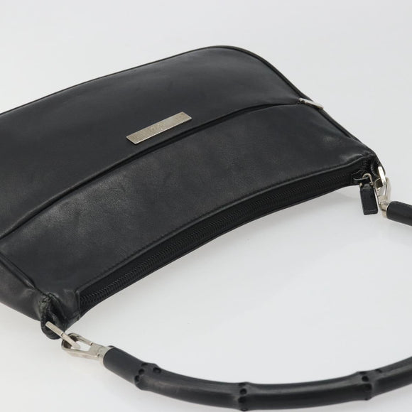 GUCCI Bamboo Shoulder Bag Leather Black Silver 001 3865 Auth mr2519V