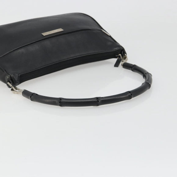 GUCCI Bamboo Shoulder Bag Leather Black Silver 001 3865 Auth mr2519V