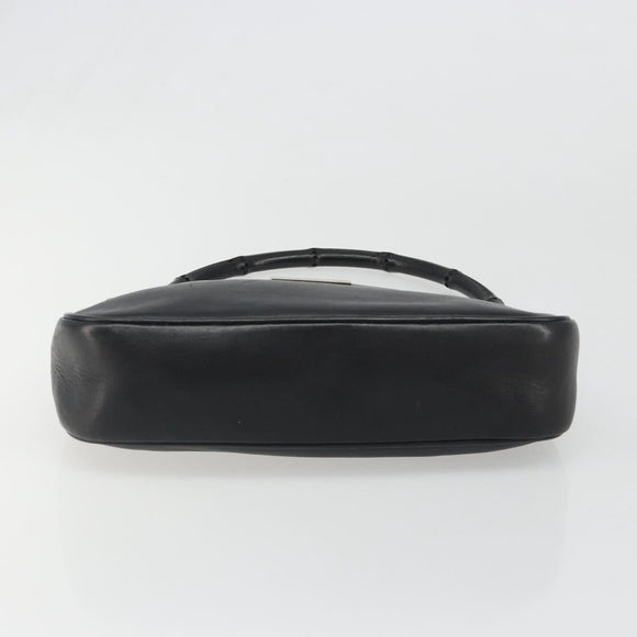 GUCCI Bamboo Shoulder Bag Leather Black Silver 001 3865 Auth mr2519V