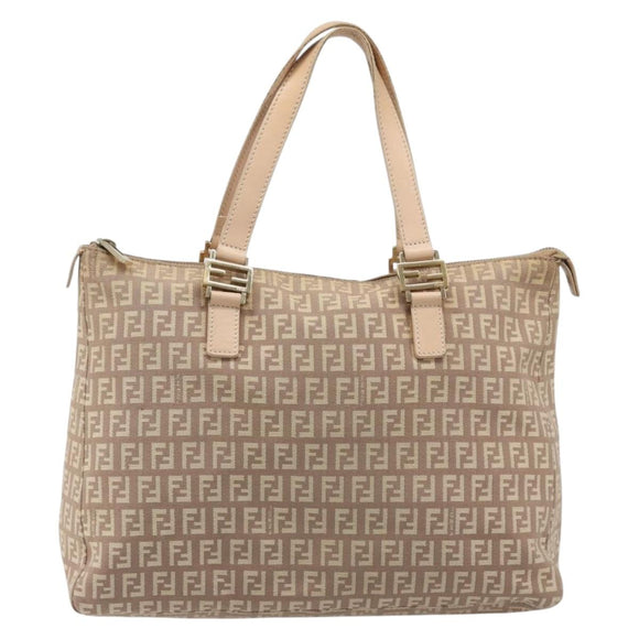 FENDI Zucchino Canvas Tote Bag Beige Gold Auth mr2521A