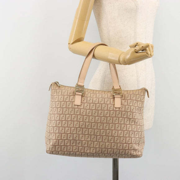 FENDI Zucchino Canvas Tote Bag Beige Gold Auth mr2521A