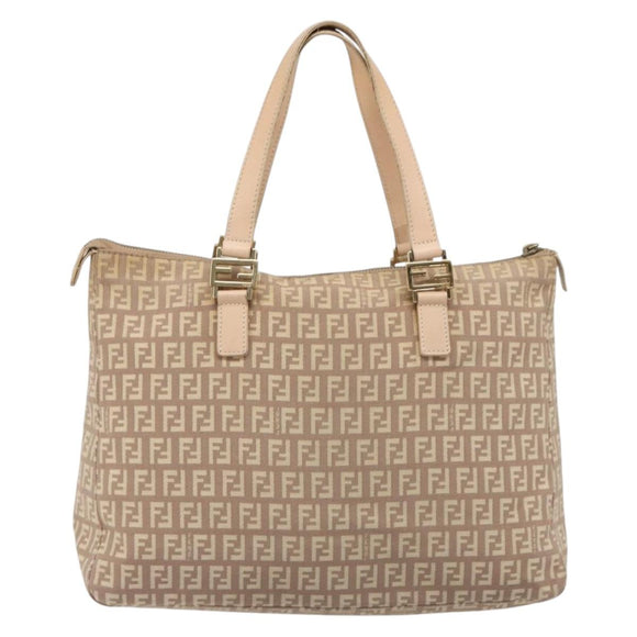 FENDI Zucchino Canvas Tote Bag Beige Gold Auth mr2521A
