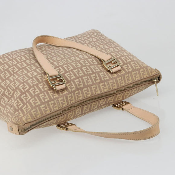 FENDI Zucchino Canvas Tote Bag Beige Gold Auth mr2521A