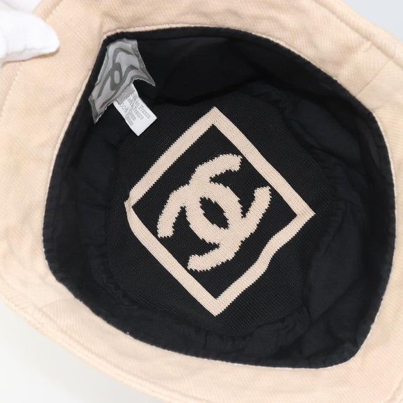 CHANEL Hat Canvas S Beige CC Auth mr2524A
