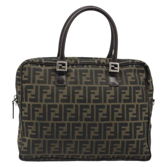 FENDI Zucca Canvas Hand Bag Black Brown Auth mr2526A