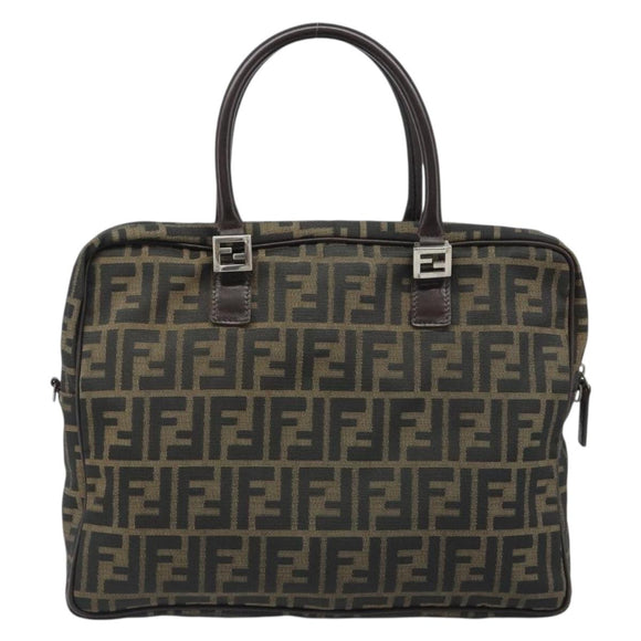 FENDI Zucca Canvas Hand Bag Black Brown Auth mr2526A