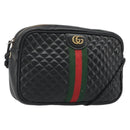 GUCCI GG Marmont Web Sherry Line Bag Leather Perfo Black Gold 541051 Auth mr2530-1