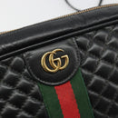 GUCCI GG Marmont Web Sherry Line Bag Leather Perfo Black Gold 541051 Auth mr2530-14