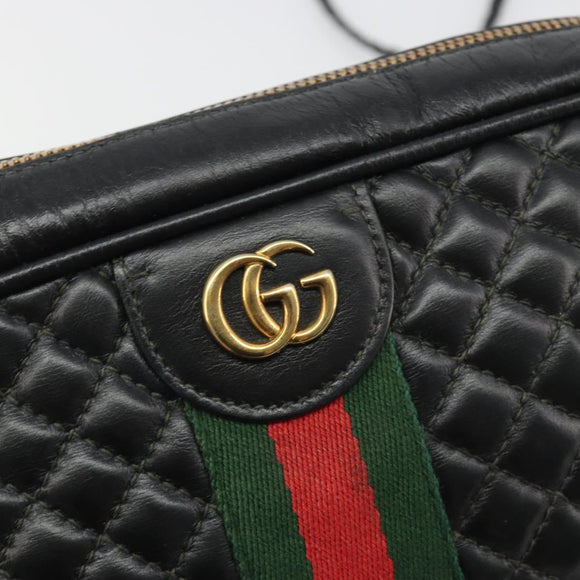 GUCCI GG Marmont Web Sherry Line Bag Leather Perfo Black Gold 541051 Auth mr2530