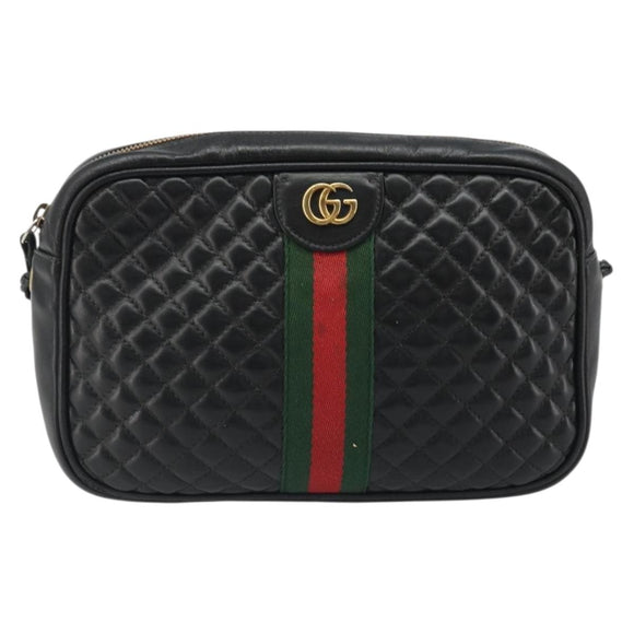 GUCCI GG Marmont Web Sherry Line Bag Leather Perfo Black Gold 541051 Auth mr2530