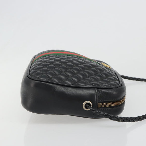 GUCCI GG Marmont Web Sherry Line Bag Leather Perfo Black Gold 541051 Auth mr2530