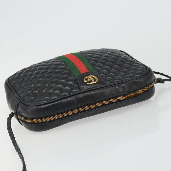 GUCCI GG Marmont Web Sherry Line Bag Leather Perfo Black Gold 541051 Auth mr2530