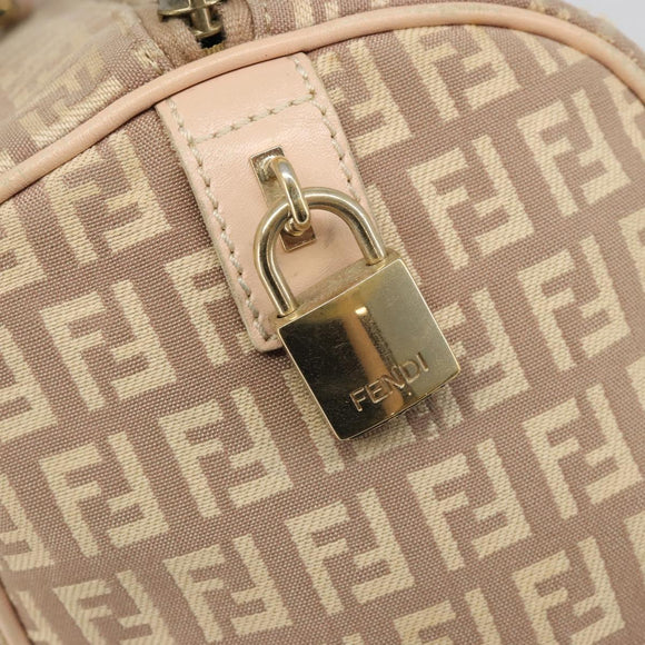 FENDI Zucchino Canvas Mamma Baguette Hand Bag Pink Gold Auth mr2533
