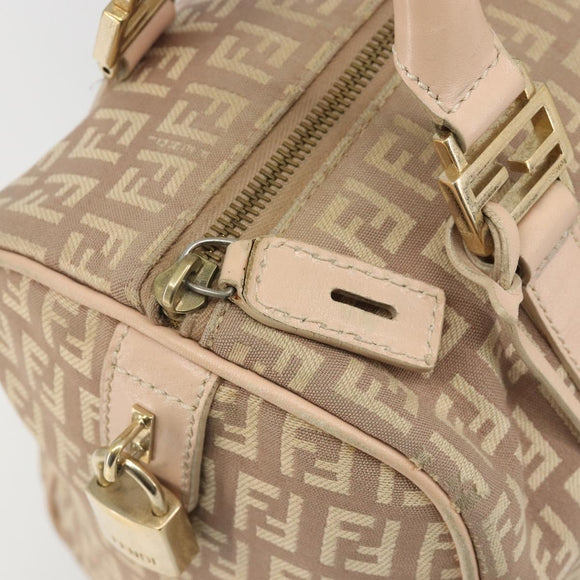 FENDI Zucchino Canvas Mamma Baguette Hand Bag Pink Gold Auth mr2533