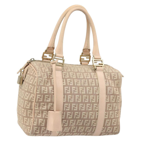 FENDI Zucchino Canvas Mamma Baguette Hand Bag Pink Gold Auth mr2533