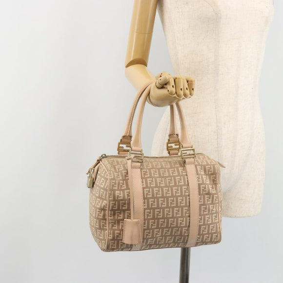 FENDI Zucchino Canvas Mamma Baguette Hand Bag Pink Gold Auth mr2533