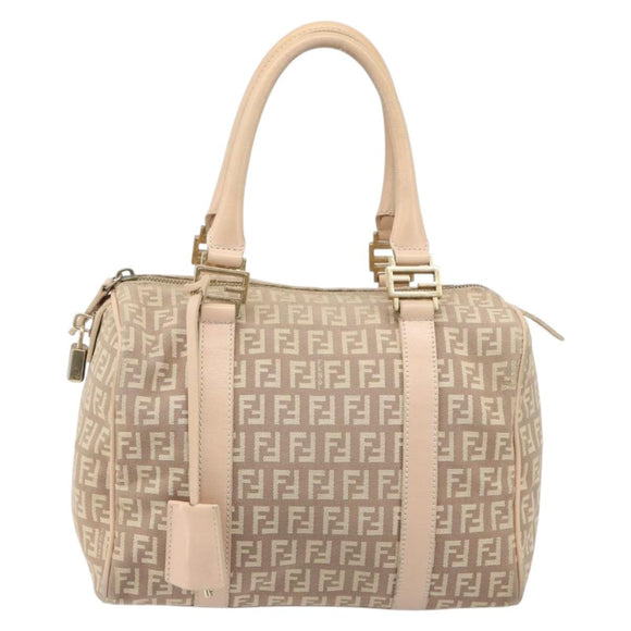 FENDI Zucchino Canvas Mamma Baguette Hand Bag Pink Gold Auth mr2533