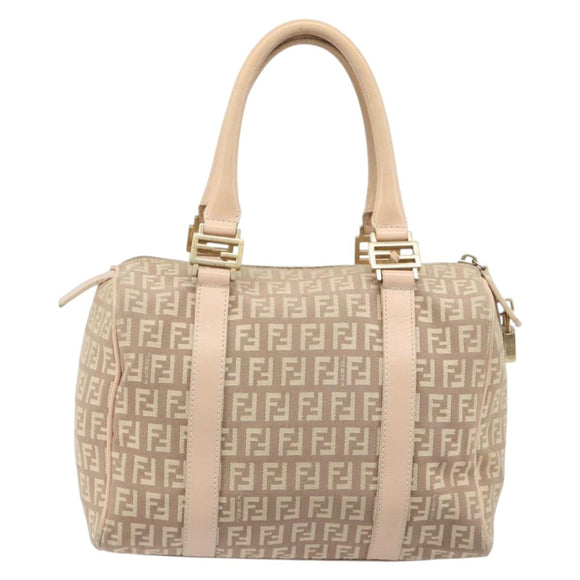FENDI Zucchino Canvas Mamma Baguette Hand Bag Pink Gold Auth mr2533