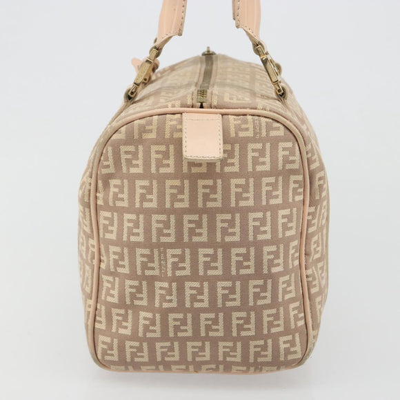 FENDI Zucchino Canvas Mamma Baguette Hand Bag Pink Gold Auth mr2533