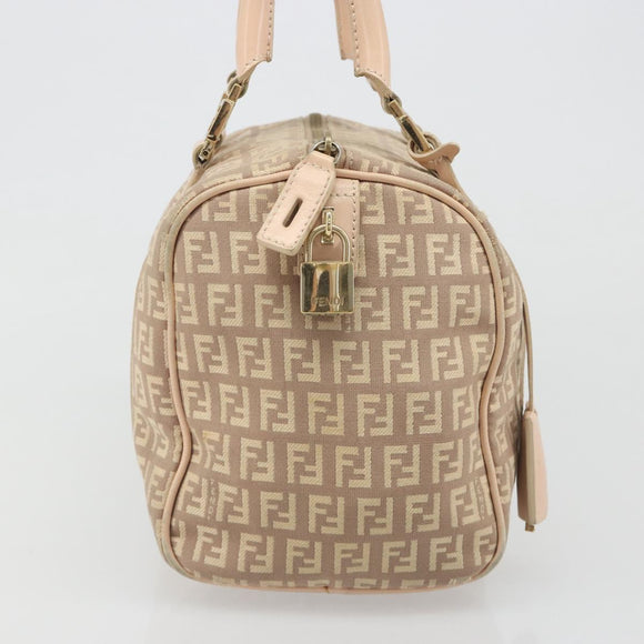 FENDI Zucchino Canvas Mamma Baguette Hand Bag Pink Gold Auth mr2533