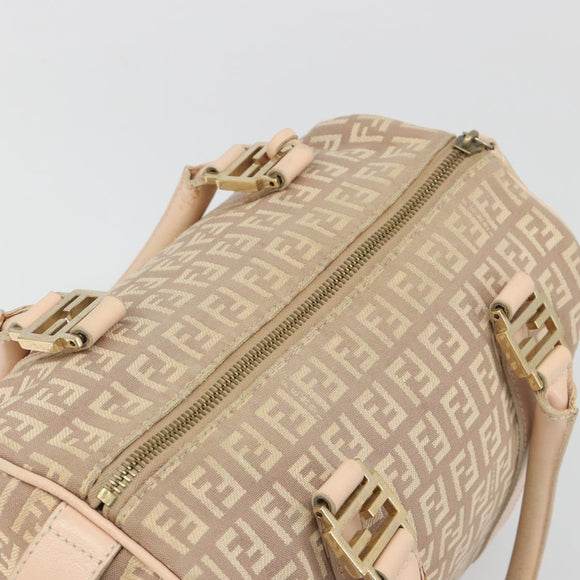 FENDI Zucchino Canvas Mamma Baguette Hand Bag Pink Gold Auth mr2533