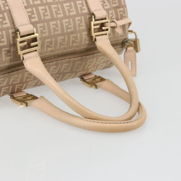 FENDI Zucchino Canvas Mamma Baguette Hand Bag Pink Gold Auth mr2533