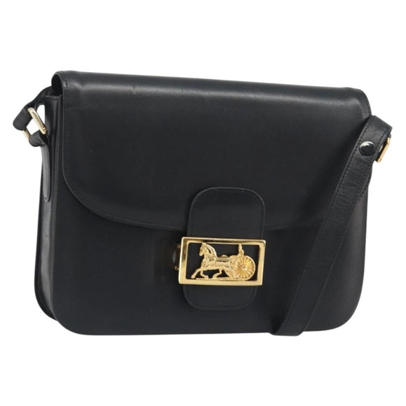 CELINE Shoulder Bag Leather Black Gold Auth mr2534