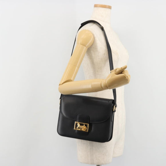 CELINE Shoulder Bag Leather Black Gold Auth mr2534