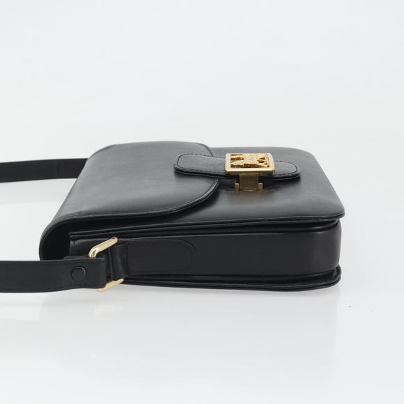 CELINE Shoulder Bag Leather Black Gold Auth mr2534