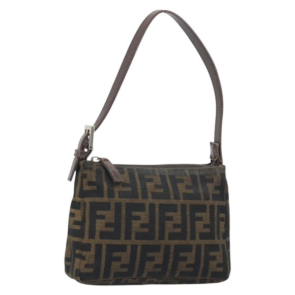 FENDI Zucca Canvas Hand Bag Black Brown Auth mr2535