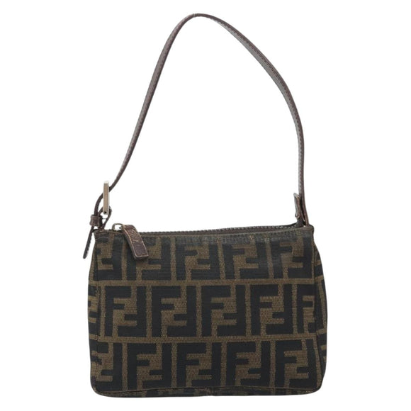 FENDI Zucca Canvas Hand Bag Black Brown Auth mr2535