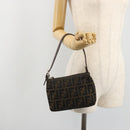FENDI Zucca Canvas Hand Bag Black Brown Auth mr2535-21