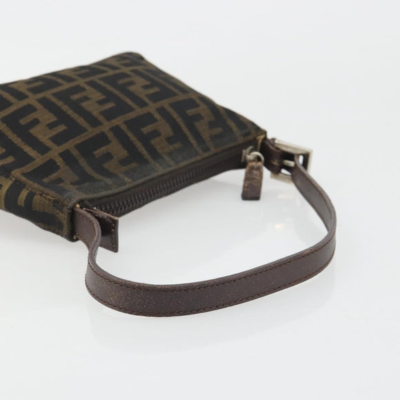 FENDI Zucca Canvas Hand Bag Black Brown Auth mr2535