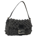 FENDI Mamma Baguette Shoulder Bag Knitted Fabrics Gray Silver Auth mr2538A-1