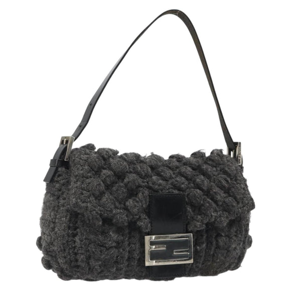 FENDI Mamma Baguette Shoulder Bag Knitted Fabrics Gray Silver Auth mr2538A