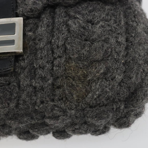 FENDI Mamma Baguette Shoulder Bag Knitted Fabrics Gray Silver Auth mr2538A