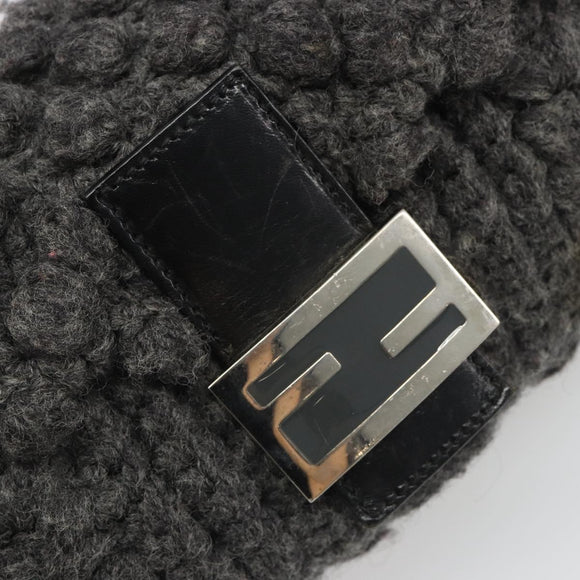 FENDI Mamma Baguette Shoulder Bag Knitted Fabrics Gray Silver Auth mr2538A