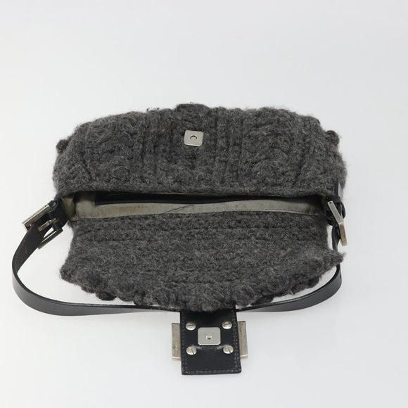 FENDI Mamma Baguette Shoulder Bag Knitted Fabrics Gray Silver Auth mr2538A