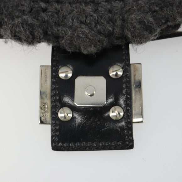 FENDI Mamma Baguette Shoulder Bag Knitted Fabrics Gray Silver Auth mr2538A