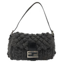 FENDI Mamma Baguette Shoulder Bag Knitted Fabrics Gray Silver Auth mr2538A-13