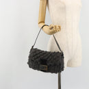 FENDI Mamma Baguette Shoulder Bag Knitted Fabrics Gray Silver Auth mr2538A-27