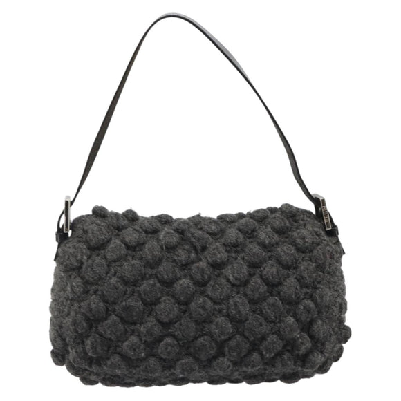 FENDI Mamma Baguette Shoulder Bag Knitted Fabrics Gray Silver Auth mr2538A
